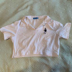 Cropped White Tee w/ Dog Embroidery